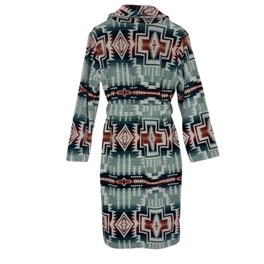Pendleton Womans Bathrobe S Silver Blue Harding Star Aztec Robe Unisex Cotton
